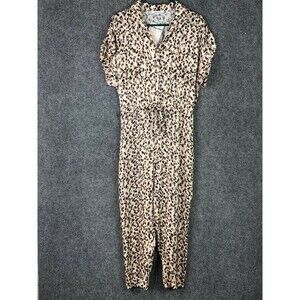 Olivaceous Jumpsuit Animal Print Silky Size S Short Sleeve Tie Waist